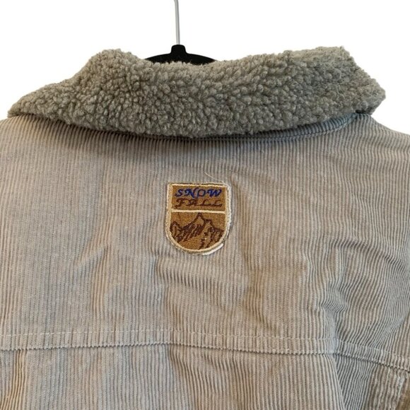 Snow Falls Jacket Womens Medium Grey Beige Corduroy Quilted Lined Sherpa Collar - Picture 7 of 11